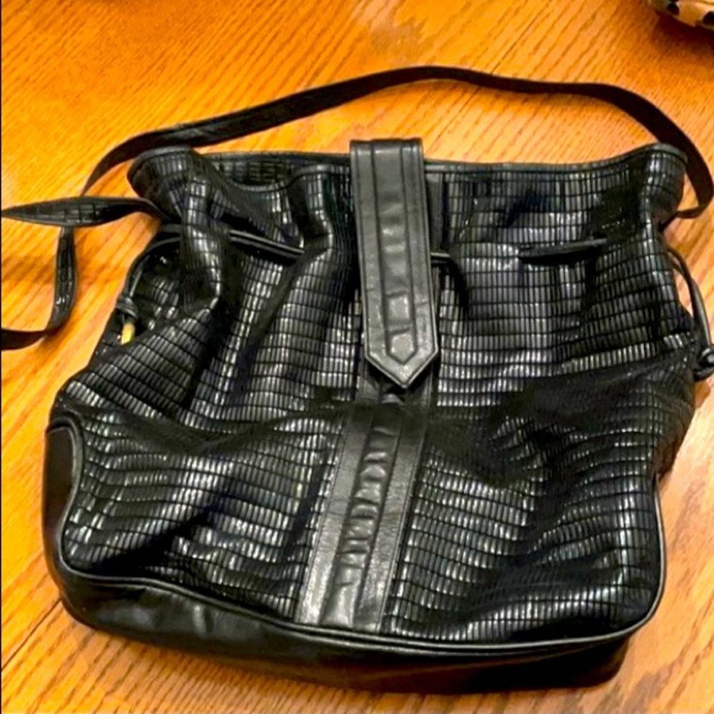 Vintage Black Leather Bucket Bag